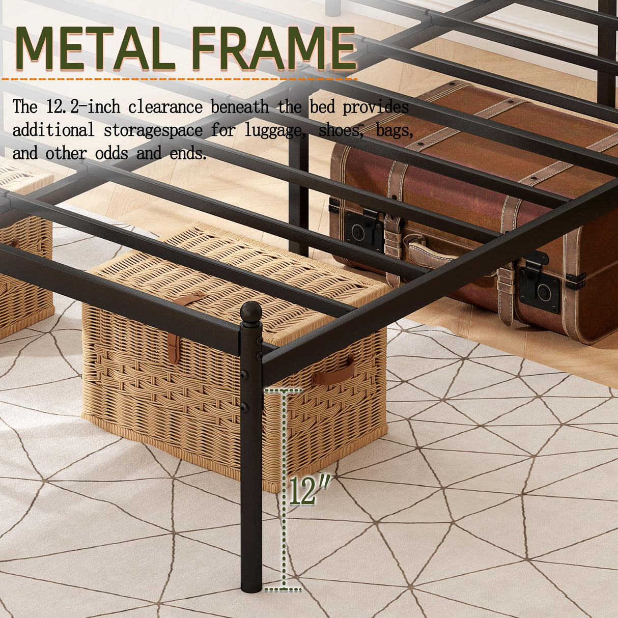 Kujielan Metal Platform Bed Frame with Headboard, 14 Inches Queen Bed, No Box Spring Needed, Steel Slat Support, Black, Easy Assembly Kujielan