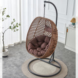 CRIPNAS Egg Swing Chair Outdoor with Stand, Hanging Egg Rattan Basket Chair with Cushion and Pillow, Lounge Chair, Foldable Basket and Metal Stand for Porch, Patio, Bedroom, Balcony,Yard (Brown) CRIPNAS
