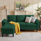 Chireca 80" Convertible Sectional Sofa, Small L Shaped 3 Seat Couch with Reversible Storage Chaise, Modern Polyester Fabric Sofa Couches for Living Room, Apartment and Small Space, Green Chireca
