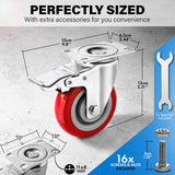 Castrek 4 Inch Caster Wheels Heavy Duty Casters Set of 4 (2200lbs Load Capacity) Lockable Cart Wheels with Brakes, 360 Degree Rotatable - Ideal Caster for Cart, Furniture and Workbench (4 x Brakes) Castrek