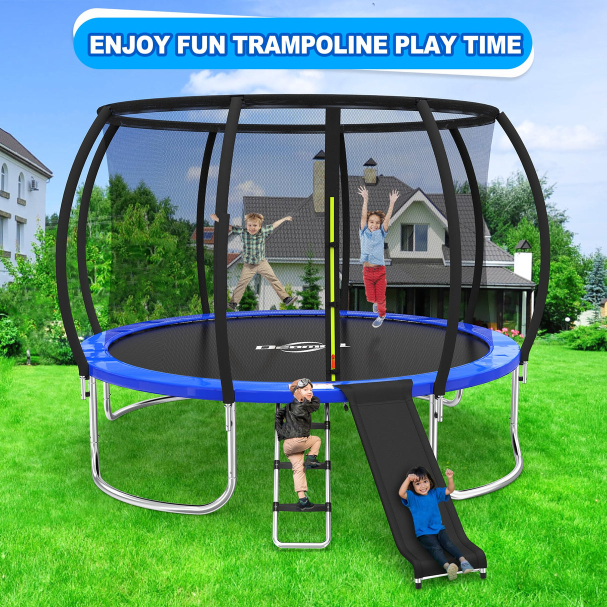 Deomod Trampoline Slide, 10FT 12FT 14FT 15FT 16FT Trampoline Universal Slides, Trampoline Accessories with Cushioning Effect, Suitable for Children to Climb Up and Slide Down, Safety Slider (Silver) deomod