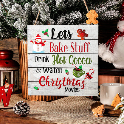 Blulu Christmas Hanging Wooden Sign Christmas Coffee Wall Decor Wood Christmas Tree Ornament Candy Door Sign Xmas Hanging Wood Sign for Christmas Holiday Kitchen Home Coffee Party Decoration (Wood)