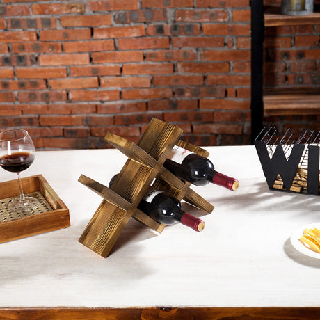 MyGift 4-Bottle Countertop Rustic Brown Wood Wine Rack MyGift