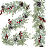 Winly 2 Pcs Artificial Snowy Cedar Garland with Pine Cones and Red Berries Christmas Greenery Garland 6 Ft Christmas Wedding Winter Holiday Party Table Runner Mantle Seasonal Centerpiece Decoration Winlyn
