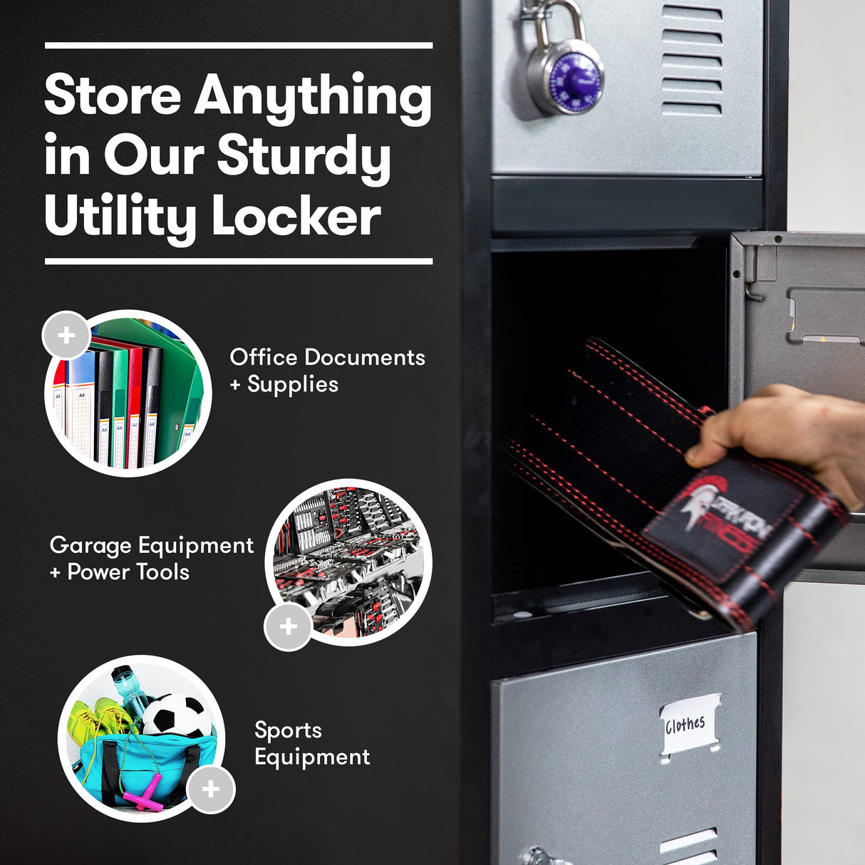 Fedmax Locker Storage Cabinet - 6 Metal Wall Lockers for School, Gym, Home, Office Employee Lock Box, 71 Inches High - Black/Grey Fedmax