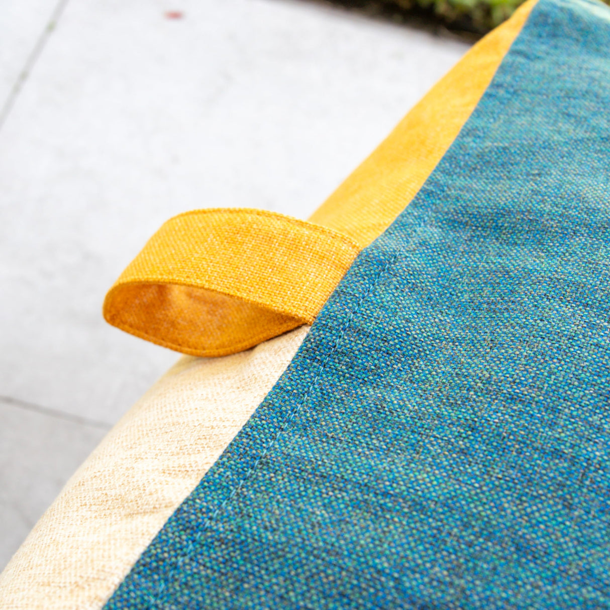 Big Joe Square Ottoman Weatherproof Bean Bag Footrest, Sunset Block Intertwist, Weather Resistant UV-Protected Fabric, 2 feet Big Joe