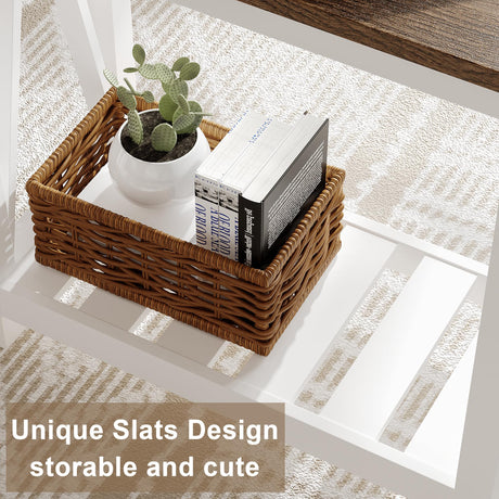 ChooChoo Farmhouse End Table Set of 2, Rustic Vintage Narrow End Side Table with Storage Shelf for Small Spaces, Nightstand Sofa Table for Living Room, Bedroom White ChooChoo