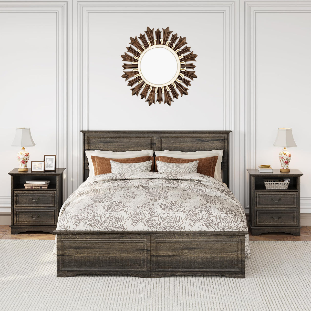 XIAO WEI Nightstand with Hidden Drawer, 25" Tall Farmhouse Bedside Table with 3 Drawers and 1 Open Shelf, Wood Rustic End Side Table, Small Dresser Drawers (Brownish Green Oak, 1PC) XIAO WEI