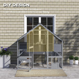 PawHut Large Catio Outdoor Cat Enclosure for Multiple Kittens, Wooden Cat House with Waterproof Cover, Walk in Kitty Cage Kennel with 2 Condos, 4 Platforms, Bridge, Doors, 73" x 55" x 74", Gray PawHut