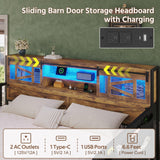 Dnxao Daybed with Pop Up Trundle,Farmhouse Twin to King Daybed with 2-Tier Storage,LED Lights and Charging Station,2 Storage Pockets,Twin Bed Frame for Living Room,Bedroom,Rustic Brown Dnxao