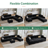 HONBAY Modular Sectional Sleeper Sofa Velvet Sectional Sleeper Couch with Storage Seats Oversized Sectional for Living Room,Black HONBAY