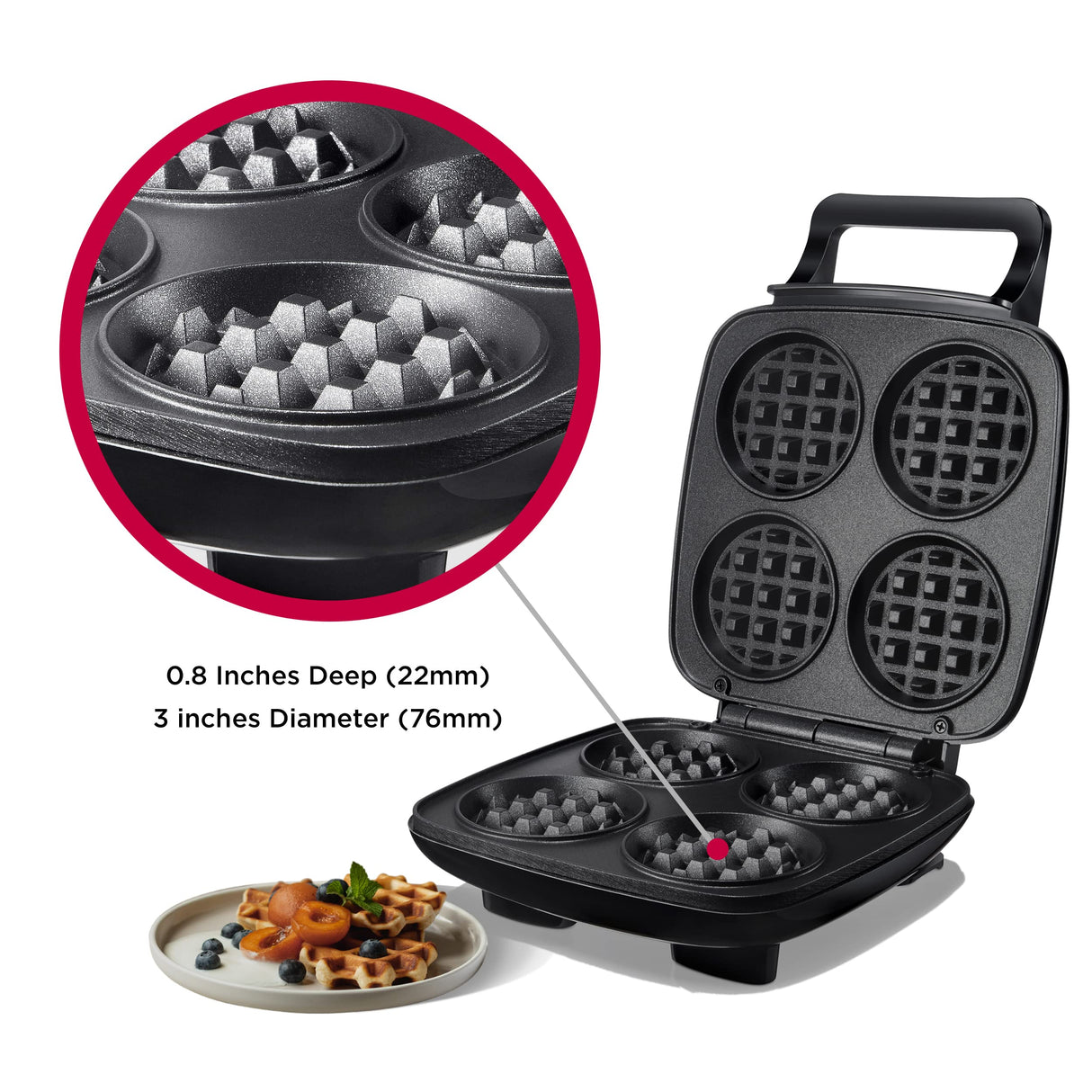 mywaffle Classic Waffle & Chaffle Maker - For Breakfast, Churro, Keto, Belgian and Dessert Waffles - Non-Stick Surface, Extra Deep Plates and Easy to Clean, Perfect for Individuals and Families homeart