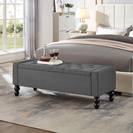 DRM‘SCUUM 50" W Storage Ottoman Bench with Safety Hinge, Load up to 660 lb Ottoman with Storage, Upholstered Tufted Entryway Bench with Seating for Living Room, Bedroom, Entryway, Dark Gray DRM‘SCUUM