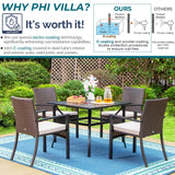 PHI VILLA 7 Pieces Patio Dining Set for 6, 65” Wood-Like Metal Steel Dining Table & Rattan Wicker Chairs with Cushions, Large Dining Furniture Set for Outdoor Deck, Yard, Porch PHI VILLA