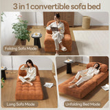 Dowinx Folding Sofa Bed with Pillow, Convertible Comfy Couch Bed for Adults Home Lounge and Gaming, Modern Comfortable Design for Apartment Living Room Bedroom, Single, Smooth Velvet, Amber Brown Dowinx