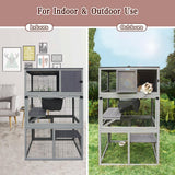 Wooden Cat House Outdoor Cat Enclosure with 3 Floors and Weatherproof Roof Indoor Large Cat Catio for Cats with Hammock & Resting Box Akinerri