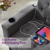 TYBOATLE Mid-Century Modern Tufted Loveseat Sofa w/ 2 USB Charger Ports and 2 Cupholders, Linen Fabric Small Love Seat Couches for Compact Living Room, Bedroom, Apartment, Dorm, 62" W (Dark Grey) TYBOATLE