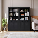 GarveeHome Tall Black Bookshelf with 2 Doors and 1 Drawer, 70 in Bookcase, Pantry Sideboard with Adjustable Shelf, Wooden Storage Cabinet for Living Room, Office GarveeHome