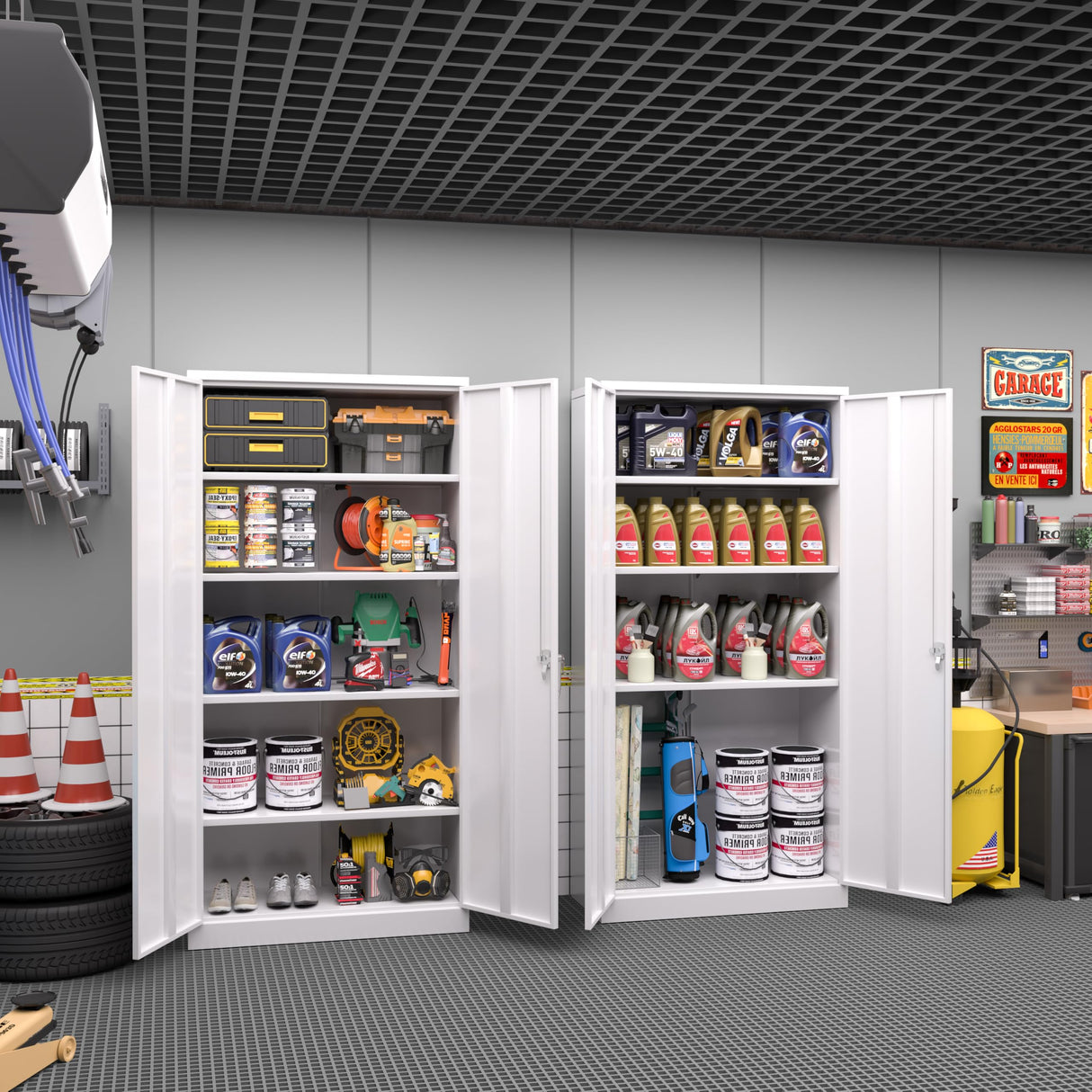 Greenvelly Metal Garage Storage Cabinet,72" H Steel Lockable Storage Cabinet with 2 Doors and 4 Adjustable Shelves,Tall Metal Cabinet Locking File Cabinet for Office,Home, Garage, Gym, School Greenvelly