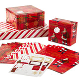 Hallmark Christmas Flat Wrapping Paper Sheets - Red Gift Wrap Paper (12 Folded Sheets with Sticker Seals) Red, White and Gold Stripes, Santa Claus, Snowflakes on Plaid Hallmark