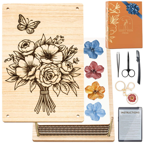 Nordic Moon Flower Pressing Kit for Adults - Large Flower Press Measures 11 x 7 Inches - Press Up to 5 Layers of Flowers - Great Gift for Any Creative Plant Lover Nordic Moon