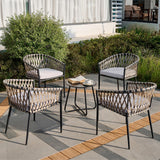 Thinlute Patio Dining Chairs Set of 4, Outdoor Rattan Wicker Chair with Armrest and Cushions, All-Weather Bistro Chairs with Curved Back for Garden, Backyard, Porch, Poolside, Deck, Gray Thinlute