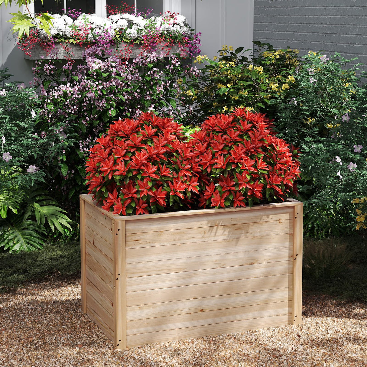 Giantex Wood Raised Garden Bed, 40"x25"x26" Elevated Planter Box w/Open-Ended Base for Deep-Rooted Plant Vegetable Fruit Flower, Outdoor Solid Wood Planter for Patio Backyard (1,40"x25"x26") Giantex
