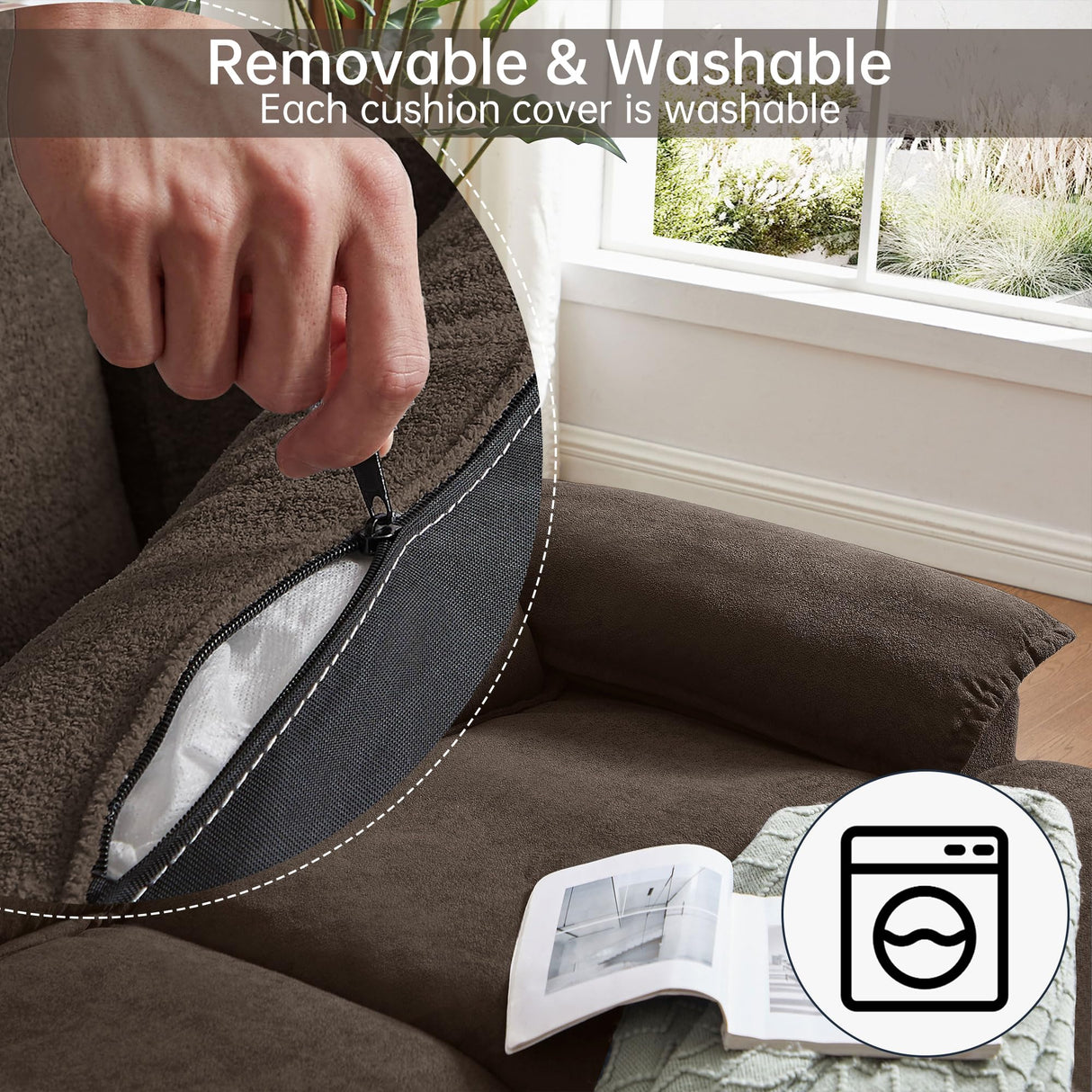 Enobala 110" Comfy Cloud Couch Sectional Sofa with Lumbar Pillows, Modern U-Shaped Cloud Sofa with Double Chaise & Deep Seat for Living Room, or Office, Easy Assembly, Dark Coffee Enobala