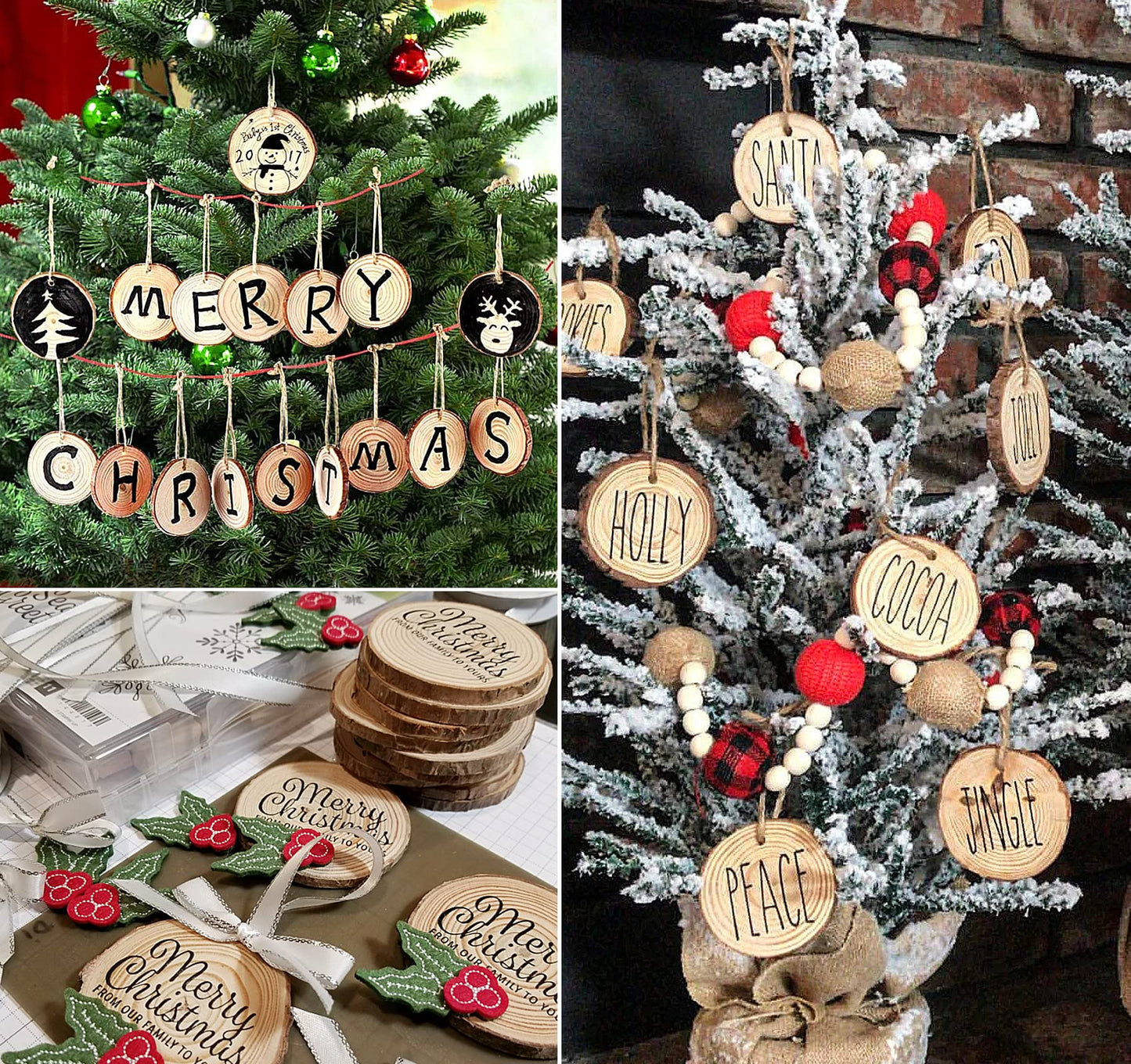 Lemonfilter Natural Wood Slices 50 Pcs 2.4-2.8 Inches Craft Unfinished Wood kit Wood Coasters Wooden Circles Christmas Wood Ornaments Tree Slices for Arts Crafts Wedding Christmas DIY Projects