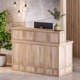 LITTLE TREE 57-Inch Reception Counter, Boho Style Front Desk, Modern Checkout Counter, Reception Desk for Retail, Lobby, Salon, Office, Oak LITTLE TREE