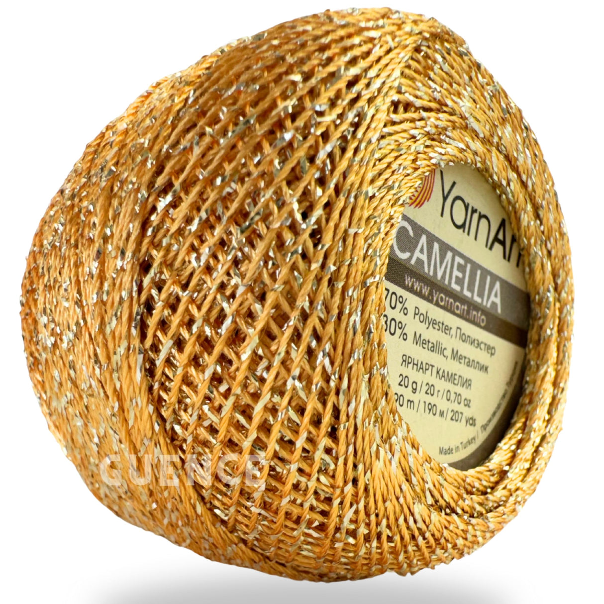 Yarnart Camellia Metallic Shimmer Fine Yarn - 70% Polyester, 30% Metallic, 192m, 20g, Crochet Thread, Lace, Embroidery, Jewelry Making, and Decorative Craft Yarn, 1.25mm Hook (Gold) YarnArt