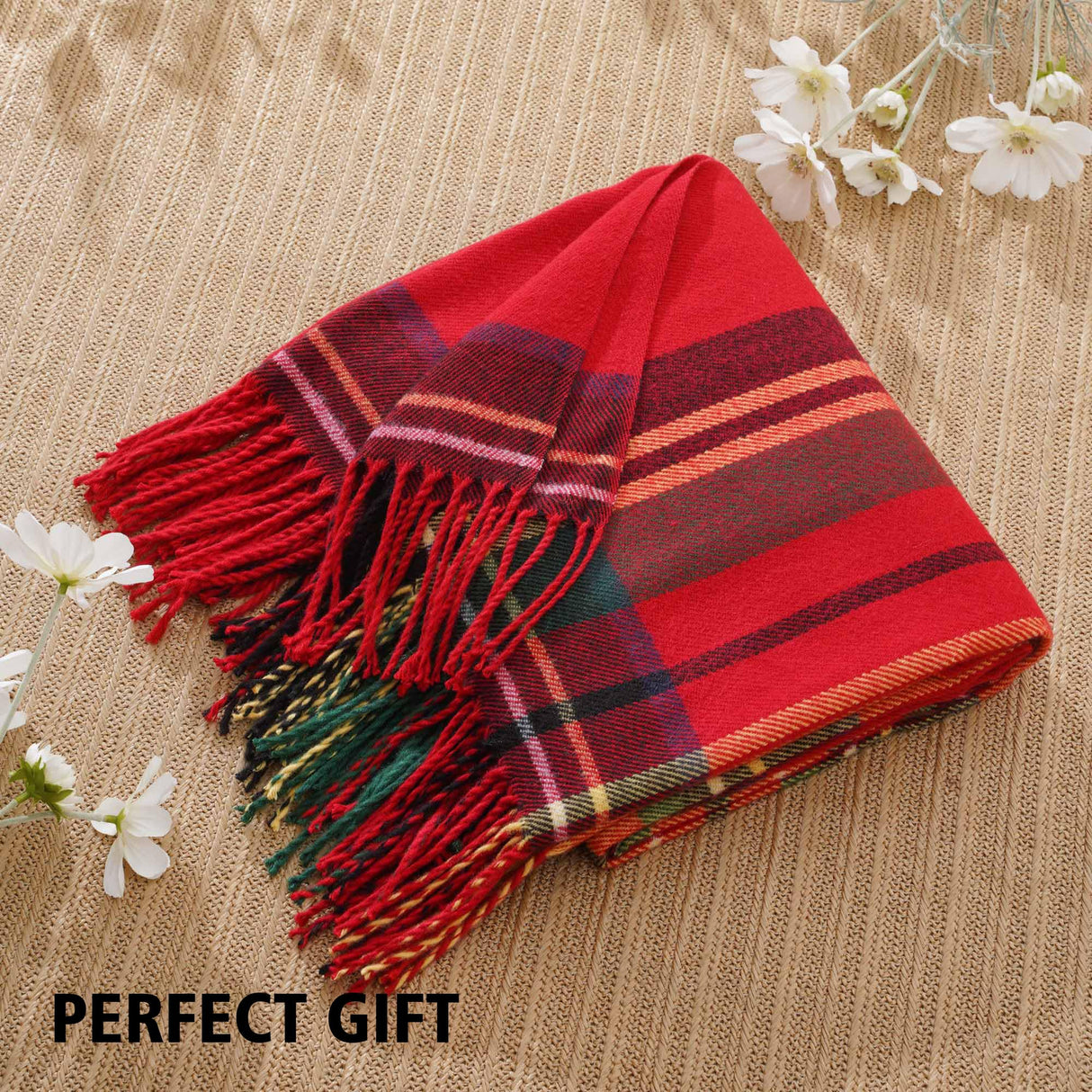 BATTILO HOME Christmas Red Plaid Throw Blanket for Couch, Bed, Super Soft Red Plaid Blankets,Soft Christmas Decorative Throw with Tassels 50"x60" BATTILO HOME