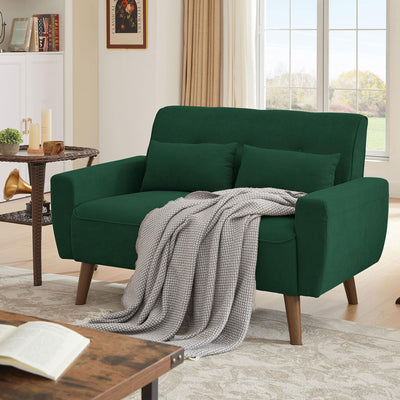Portaforta 48" Small Loveseat Sofa, Mid Century Modern Love Seat Couch, 2 Seat Tufted Couches with Throw Pillows for Living Room, Apartment, Bedroom and Small Spaces, Green
