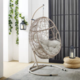 Crosley Furniture Cleo Wicker Indoor Outdoor Hanging Egg Chair with Stand for Patio, Porch, Deck, Light Brown with Sand Cushions Crosley Furniture