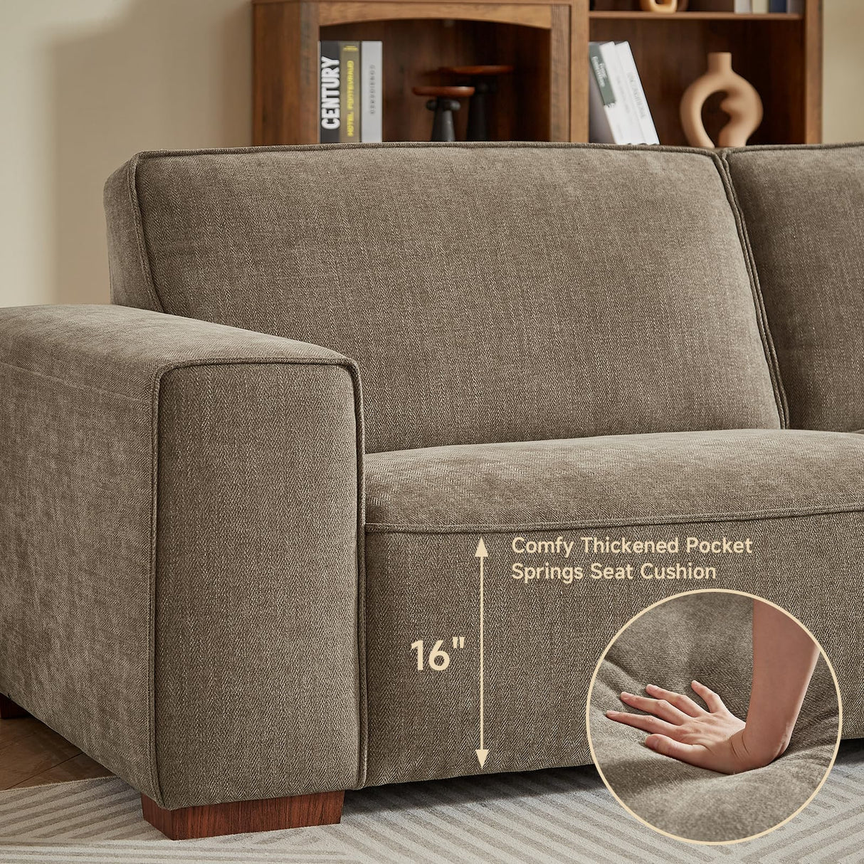 ONBRILL 90" Oversized Sofa, 23" Deep Seat Couch with Wide Arms, Chenille Fabric Couch w/Comfortable Cushion Back, Modern Upholstered Loveseat, Easy Assembly, Comfy Couch for Living Room, Office, Brown ONBRILL