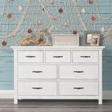 Evolur Belmar Double Dresser in Weathered White, Comes Assembled, Included Anti-Tip Kit, Seven Spacious Drawers, Dresser For Nursery, Bedroom, Wooden Nursery Furniture Evolur