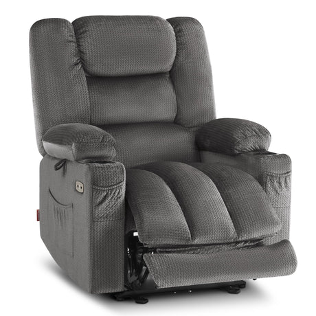 MCombo Zero Gravity Power Recliner Chair with Heat and Vibration Massage, Reclining Chair with USB & Type C Ports, Cup Holders for Living Room, Fabric 6079 (Grey Medium 21.2" Seat Width) MCombo