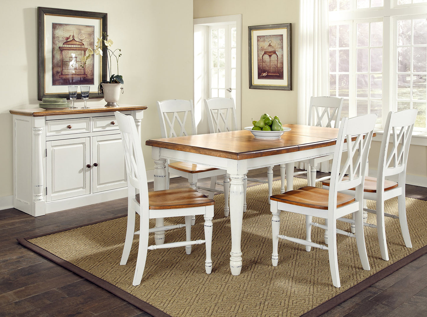 Monarch White/Oak 5Piece Dining Set by Home Styles, 7 Piece - WoodArtSupply