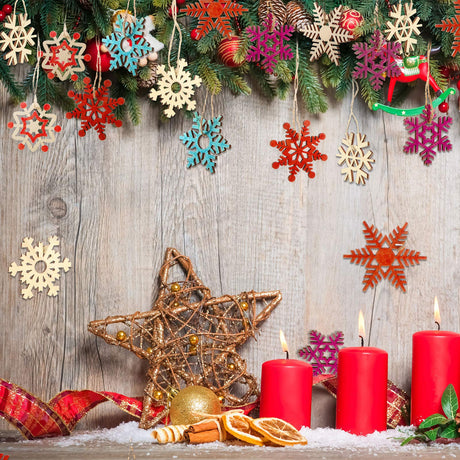 Hestya 50 Pieces Wooden Snowflake Crafts Ornaments Unfinished DIY Wood Snowflake Cutouts Christmas Tree Hanging Crafts Ornaments with Strings for DIY Christmas Decorations(10 cm,Natural Color) HESTYA