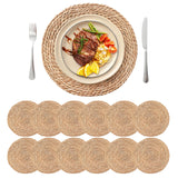 13.5'' Round Woven Placemats Set of 12, Boho Rattan Chargers for Dinner Plates, Rustic Wicker Place Mats, Straw Braided Table Placemats, for Dining Table, Thanksgiving, Fall, Farmhouse, and Christmas Terrekraft