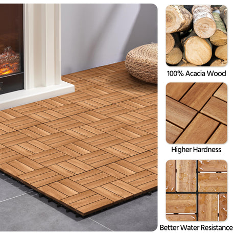 Yaheetech 108pcs Hardwood Interlocking Patio Deck Tiles Acacia Waterproof Wood Flooring Tiles for Patio Garden Poolside, 12'' x12'' Indoor Outdoor Use All Weather Yaheetech