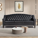 Chesterfield 3-Steater Sofa, 80" Comfy Leather Sofas Couch with Camelback for Living Room, Mid Century Modern 3 Deep Seats Couch for Apartment Bedroom, Office (PU-3-Steater Sofa, Black) SUJOUCRAFT