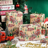 LeZakaa Kraft Christmas Wrapping Paper Roll, Santa Driving Vintage Red Car with Christmas Trees, Rustic Holiday Gift Wrap for Men Adults Kids, Xmas Winter Wonderland, Mini Roll 17 in x 16.4 Ft LeZakaa