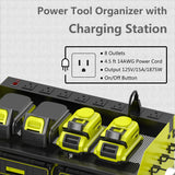 Wall Mount Drill Storage Rack with Charging Station Power Tool Organizer Drill Holder Drill Bit Organizer for Garage Workshop Holds 4 Drills with 8 Outlet Power Strip Christmas Gift(Green Three Layer) Luffioner