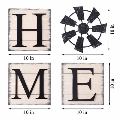 HRENCY Farmhouse Wall Decor Wood Home Sign with Metal Windmill for O, Rustic Hanging Wooden Sign with Letters Decorative Wall Art Home Decor Living Room Wall Decor Kitchen Entryway Housewarming Gift