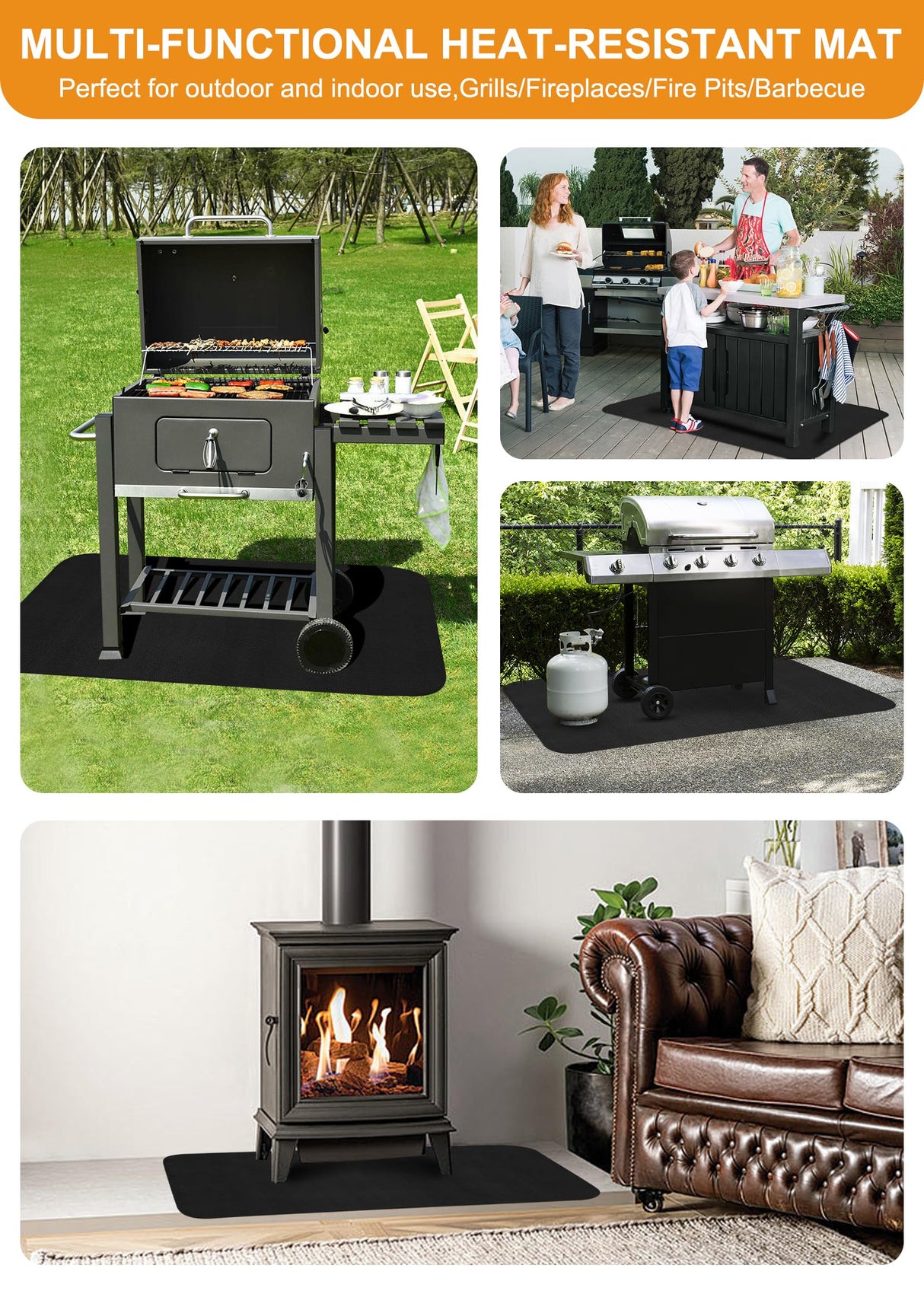 LXLZSH Large 65 x 48 inches Under Grill Mat for Outdoor Grill, Fireproof Grill Mat, Fireplace Hearth Rug, Fire Pit Mat, Oil Proof Waterproof Under Grill Floor Mats BBQ Protector for Decks and Patios LXLZSH