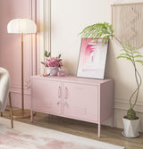 Aiasuit TV Stand Multifunctional Metal Storage Cabinet 2-Tier Shelf Thick Plate Material Support Sturdy Metal Sideboard Adjustable Storage Cabinet Pink Size: 23.62”H x 39.37”W x 14.96”D Aiasuit