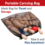 STERLING Sports Premium Wooden Lawn Bowling Skittles Set 11" Pins with Carrying Mesh Bag - 10 Heavy Solid Wooden Pins and 2 Balls - for Indoors and Outdoors STERLING