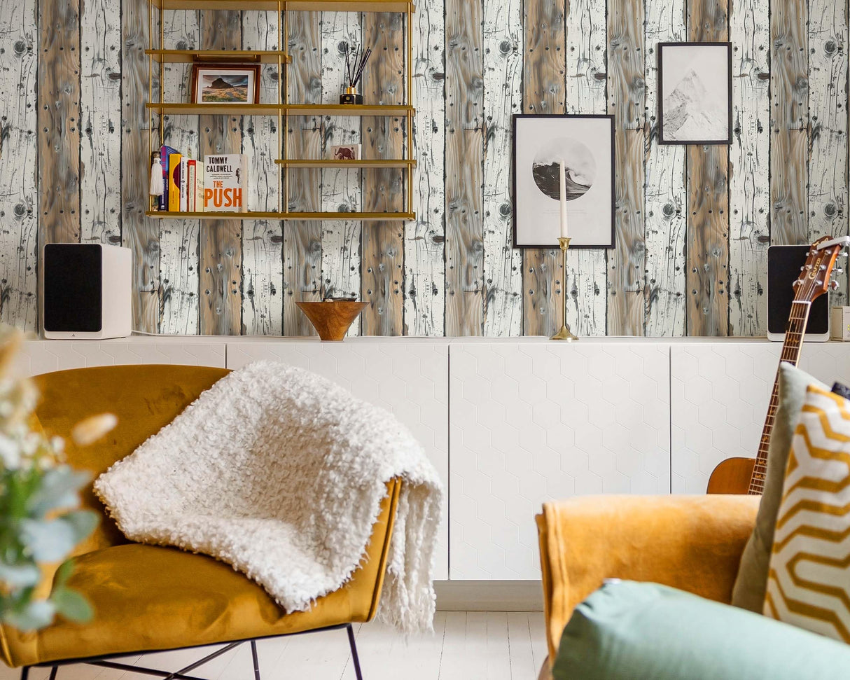 FLFK Rustic Wood Wallpaper,Peel and Stick Wood Grain Shiplap Design Wall Mural for Living Room, Bedroom, Kitchen, Office, Apartment Decor 16"x128" FLFK