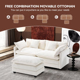 Ihanherry 77" L Shaped Modern Sofa Modular Sectional Cloud Couch with Ottoman, 3-Seat Chenille Deep Seat Sofa with Pillow for Living Room, Bedroom and Apartment, Beige Ihanherry
